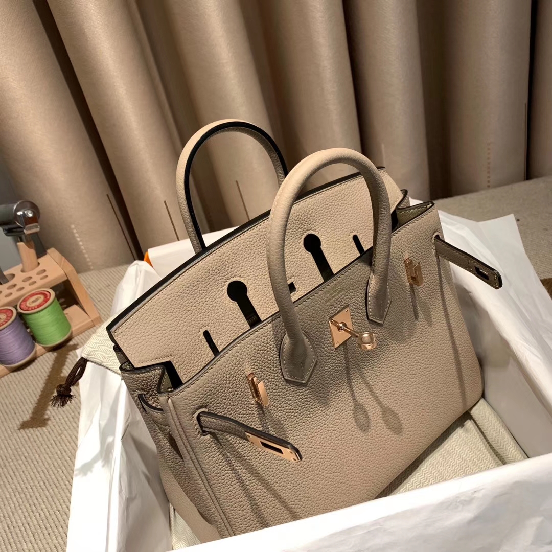 爱马仕铂金包 birkin 25cm togo 81斑鸠灰 玫瑰金扣